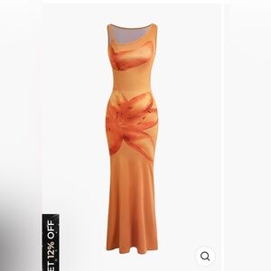 Sleeveless Orange Floral Maxi Dress